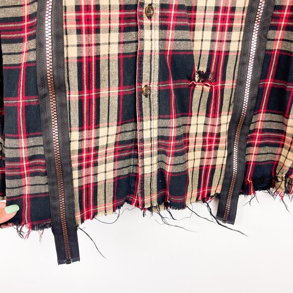 Furst of A Kind Size XL 46-48 Mens Button Down Plaid Zipper Shirt Red Distressed - Picture 7 of 9